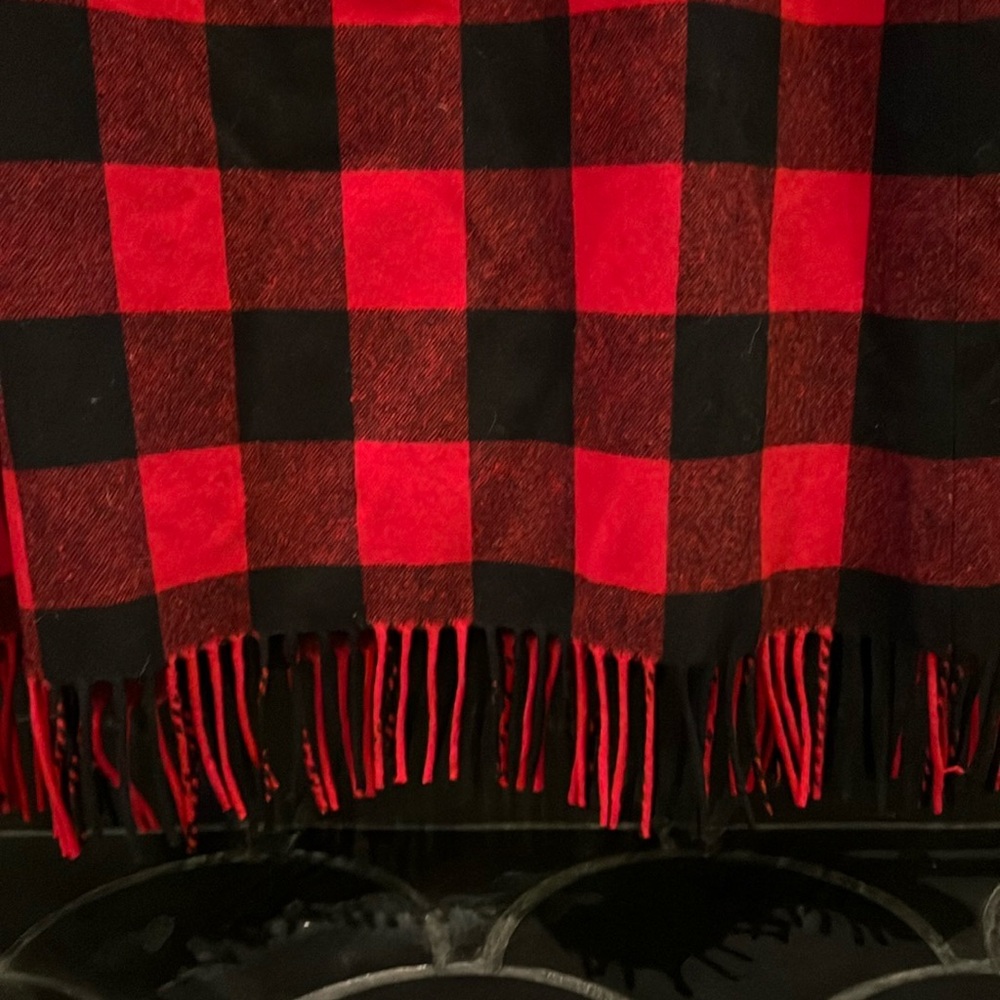 Pendleton Red & Black Buffalo Check Fringe Skirt … - image 3